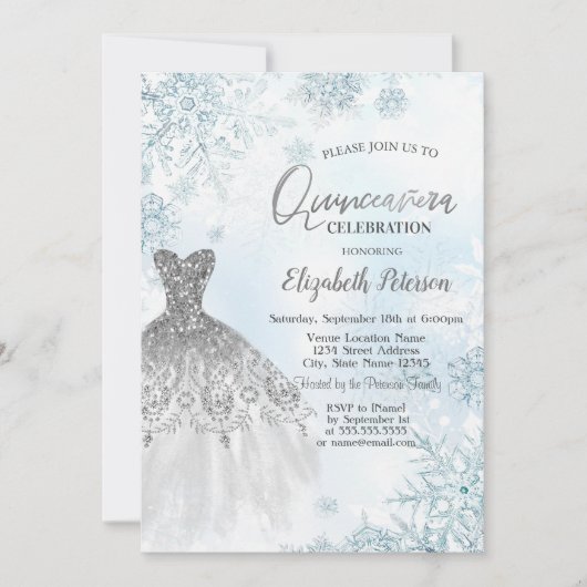 Silver Glitter Dress Snowflakes Kaart (Voorkant)