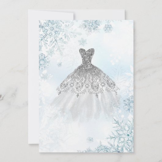 Silver Glitter Dress Snowflakes Kaart (Achterkant)