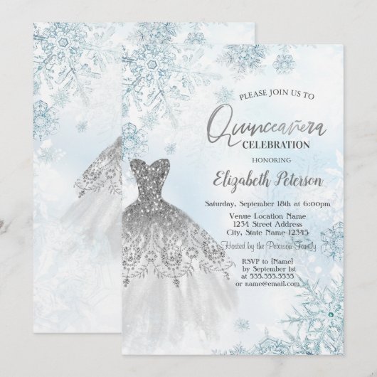 Silver Glitter Dress Snowflakes Kaart (Voorkant / Achterkant)