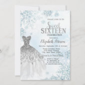 Silver Glitter Dress Snowflakes Sweet 16 Party Kaart (Voorkant)