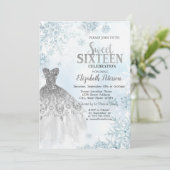 Silver Glitter Dress Snowflakes Sweet 16 Party Kaart (Staand voorkant)