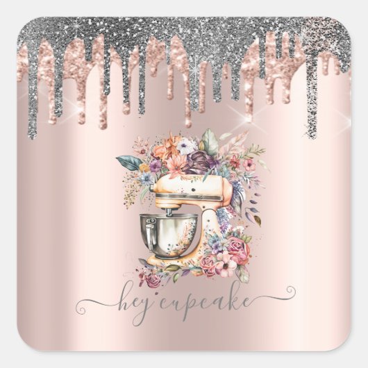 Silver Glitter Drift Floral Mixer Roos Gold Vierkante Sticker (Voorkant)
