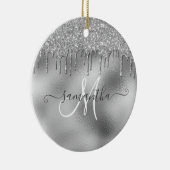 SIlver Glitter Drift Handgeschreven scriptnaam Keramisch Ornament (Rechts)