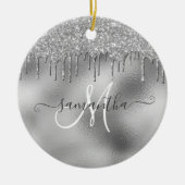 SIlver Glitter Drift Handgeschreven scriptnaam Keramisch Ornament (Voorkant)