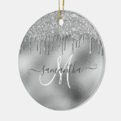 SIlver Glitter Drift Handgeschreven scriptnaam Keramisch Ornament (Links)