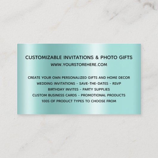 Silver Glitter Drift Lichte Blauwgroen Ombre Onlin Visitekaartje (Achterkant)