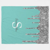 Silver Glitter Drift Light Blauwgroen Monogram Nam Fleece Deken (Voorkant (Horizontaal))
