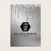 Silver Glitter Drift Logo Ketting Display Visitekaartje (Voorkant)