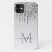 Silver Glitter Drift Persoonlijke Monogram Naam Case-Mate iPhone Case (Achterkant)