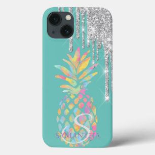 Silver Glitter Drift Pineapple Mint Green Case-Mate iPhone Case