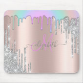 Silver Glitter Drift Rainbow Roos Gold Monogram Muismat (Voorkant)