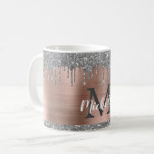 Silver Glitter Drift Roos Gold Metal Monogram Koffiemok (Voorkant links)