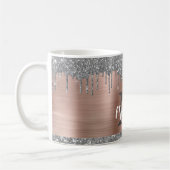 Silver Glitter Drift Roos Gold Metal Monogram Koffiemok (Links)