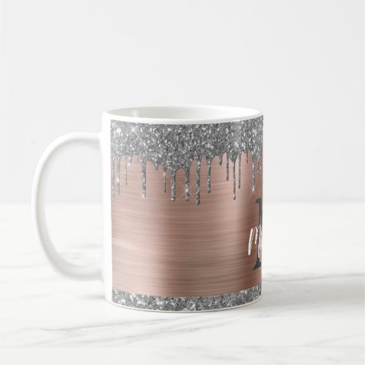 Silver Glitter Drift Roos Gold Metal Monogram Koffiemok (Links)
