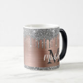 Silver Glitter Drift Roos Gold Metal Monogram Magische Mok (Voorkant rechts)