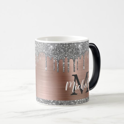 Silver Glitter Drift Roos Gold Metal Monogram Magische Mok (Voorkant rechts)