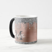 Silver Glitter Drift Roos Gold Metal Monogram Magische Mok (Voorkant links)