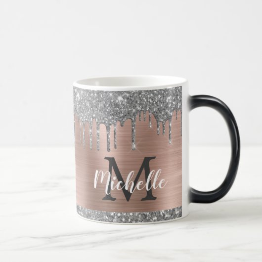 Silver Glitter Drift Roos Gold Metal Monogram Magische Mok (Rechts)