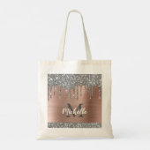 Silver Glitter Drift Roos Gold Metal Monogram Tote Bag (Achterkant)