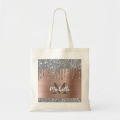 Silver Glitter Drift Roos Gold Metal Monogram Tote Bag (Voorkant)