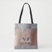 Silver Glitter Drift Roos Gold Metal Monogram Tote Bag (Voorkant)