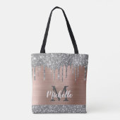 Silver Glitter Drift Roos Gold Metal Monogram Tote Bag (Achterkant)