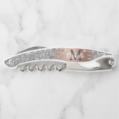 Silver Glitter Drift Roos Gold Metal Name Monogram Kurkentrekker (Achterkant)