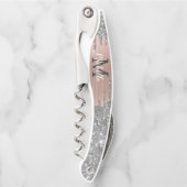 Silver Glitter Drift Roos Gold Metal Name Monogram Kurkentrekker (Voorkant)