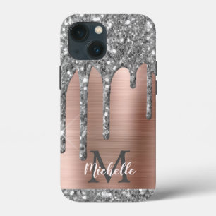 Silver Glitter Drift Roos Gold Metallic Monogram C Case-Mate iPhone Case