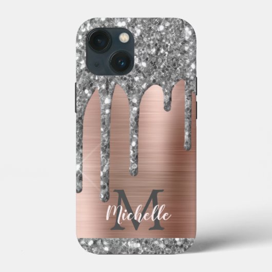 Silver Glitter Drift Roos Gold Metallic Monogram C Case-Mate iPhone Case (Achterkant)