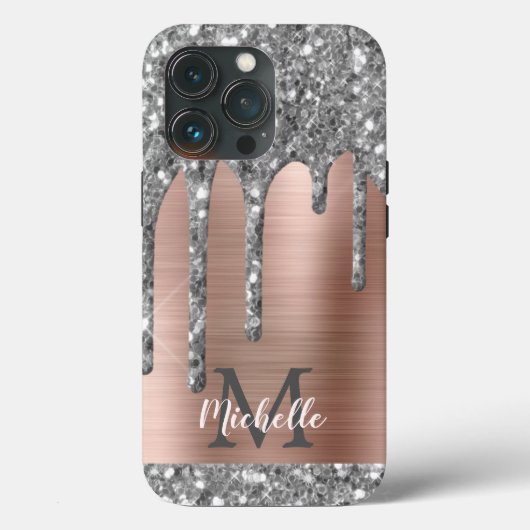 Silver Glitter Drift Roos Gold Metallic Monogram C Case-Mate iPhone Case (Achterkant)