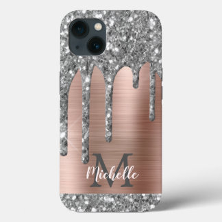 Silver Glitter Drift Roos Gold Metallic Monogram Case-Mate iPhone Case