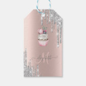 Silver Glitter Drift Roos Gold Monogram Cupcake Cadeaulabel (Voorkant)
