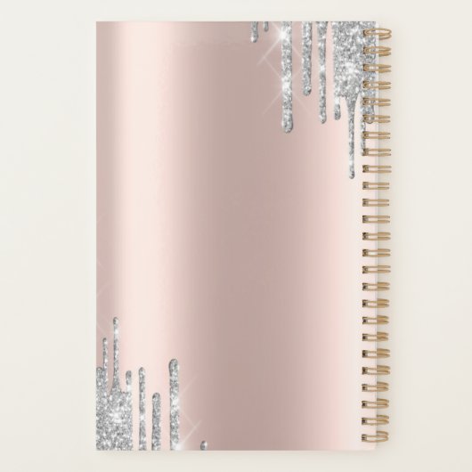 Silver Glitter Drift Roos Gold Monogram Cupcake Planner (Achterkant)
