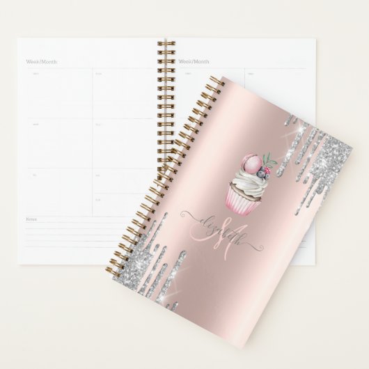 Silver Glitter Drift Roos Gold Monogram Cupcake Planner (Display)