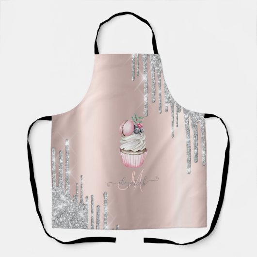 Silver Glitter Drift Roos Gold Monogram Cupcake Schort (Voorkant)