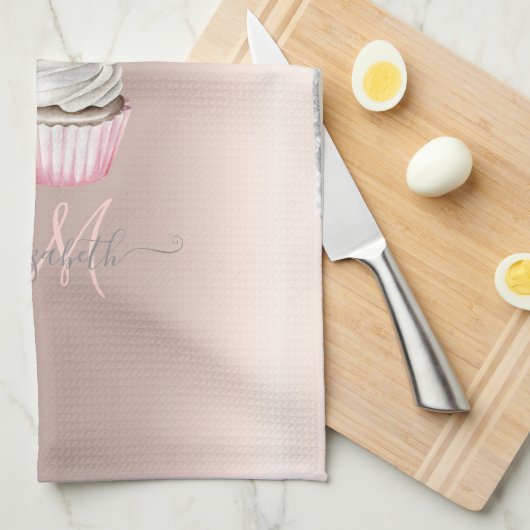 Silver Glitter Drift Roos Gold Monogram Cupcake Theedoek (Quarter Fold)