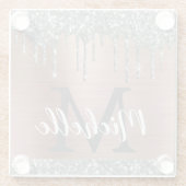 Silver Glitter Drift Roos Gold Name Monogram Glazen Onderzetter (Achterkant)