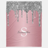 Silver Glitter Drift Roos Gold Pink Monogram Naam Fleece Deken (Voorkant)