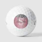 Silver Glitter Drift Roos Gold Pink Monogram Naam Golfballen (Voorkant)