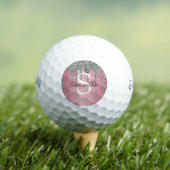 Silver Glitter Drift Roos Gold Pink Monogram Naam Golfballen (Insitu Shirt)
