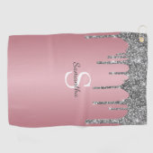 Silver Glitter Drift Roos Gold Pink Monogram Naam Golfhanddoek (Horizontaal)