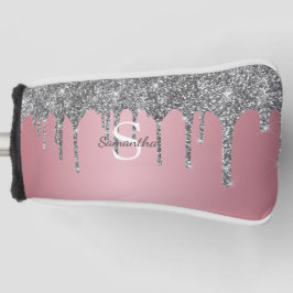 Silver Glitter Drift Roos Gold Pink Monogram Naam Golfheadcover