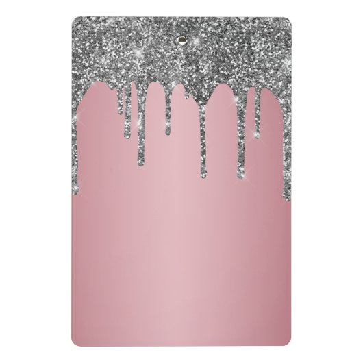 Silver Glitter Drift Roos Gold Pink Monogram Naam Mini Klembord (Achterkant)