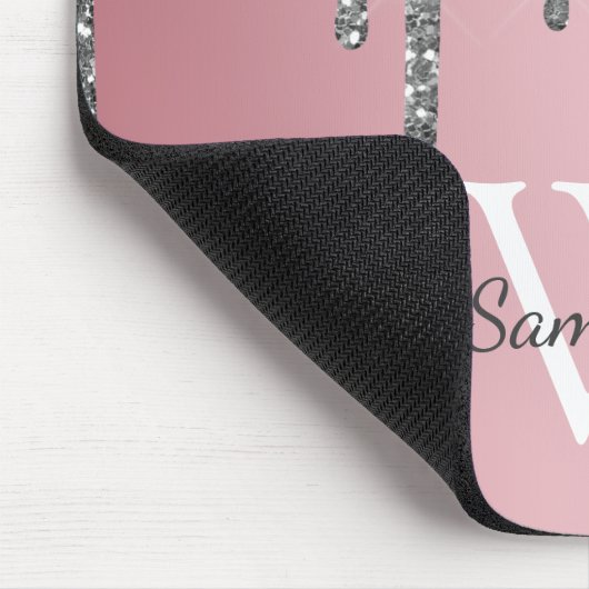 Silver Glitter Drift Roos Gold Pink Monogram Naam Muismat (Hoek)