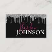 Silver Glitter Drift Signature Hot Pink Visitekaartje (Voorkant)