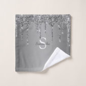 Silver Glitter Drift Sparkle Monogram Naam Bad Handdoek (Wasdoekje)