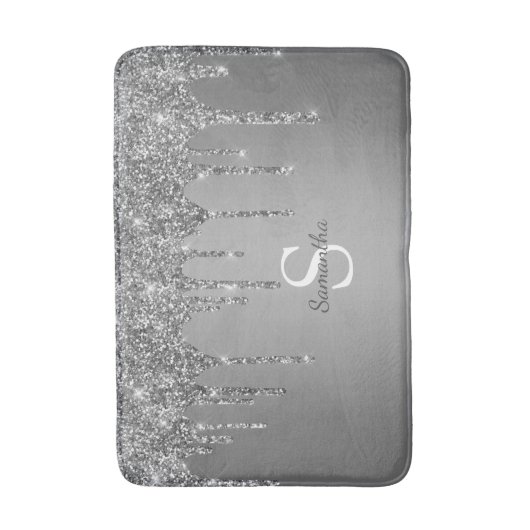 Silver Glitter Drift Sparkle Monogram Naam Badmat (Voorkant Verticaal)