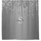 Silver Glitter Drift Sparkle Monogram Naam Douchegordijn (Voorkant)