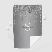 Silver Glitter Drift Sparkle Monogram Naam Golfhanddoek (Insitu)